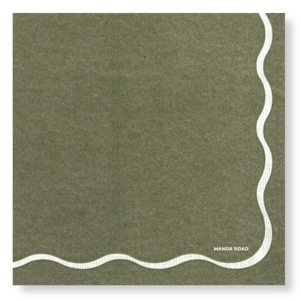 Manor Road Linen Scallop Olive & White Napkin Dinner 20 Pack