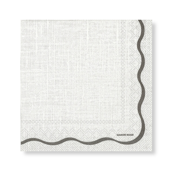 Manor Road Linen Scallop Black & White Napkin Luncheon 20 Pack