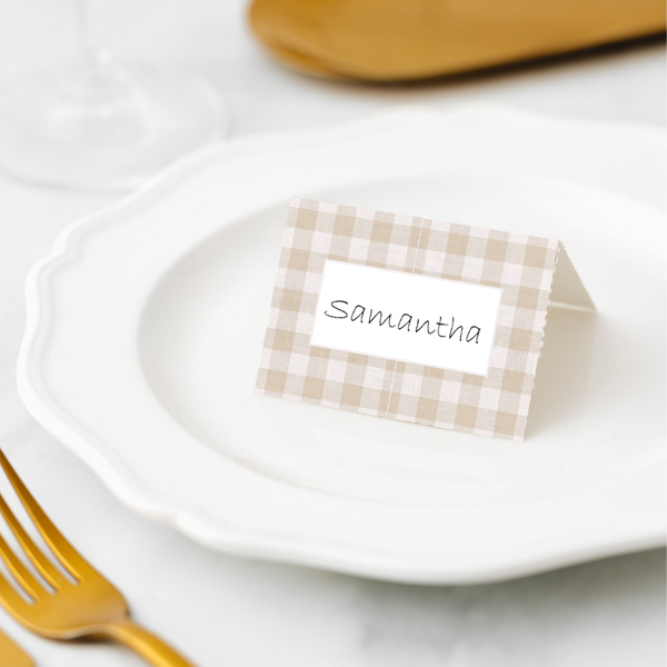 Manor Road Place Cards 45 pack Linen Gingham Natural