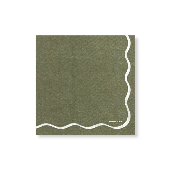 Manor Road Linen Scallop Olive & White Cocktail 20 Pack