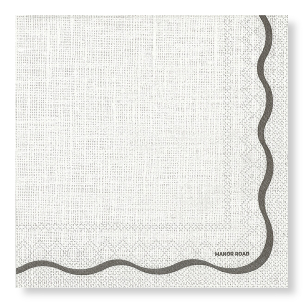 Manor Road Linen Scallop Black & White Napkin Dinner 20 Pack