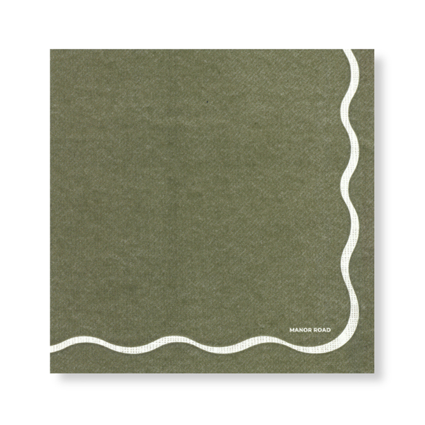 Manor Road Linen Scallop Olive & White Napkin Luncheon 20 Pack
