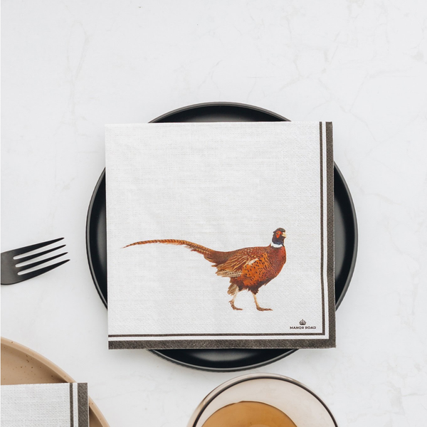 Manor Road Pheasant Stripe Napkins Luncheon 20 pack