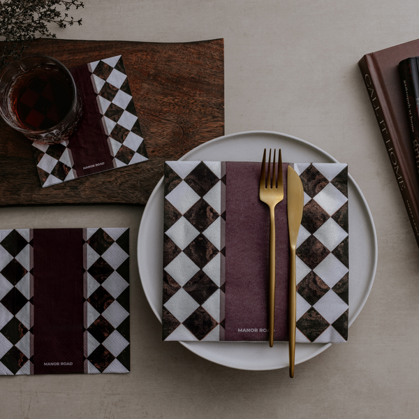 Manor Road Marbled Bordeaux Napkins Luncheon 20 pack