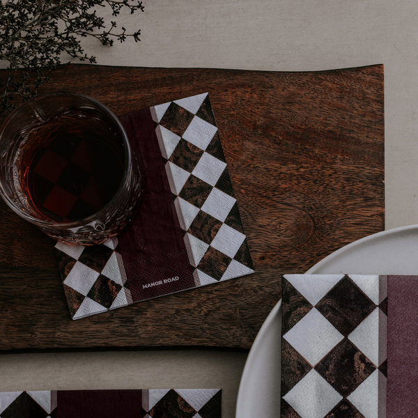 Manor Road Marbled Bordeaux Napkins Cocktail 20 pack