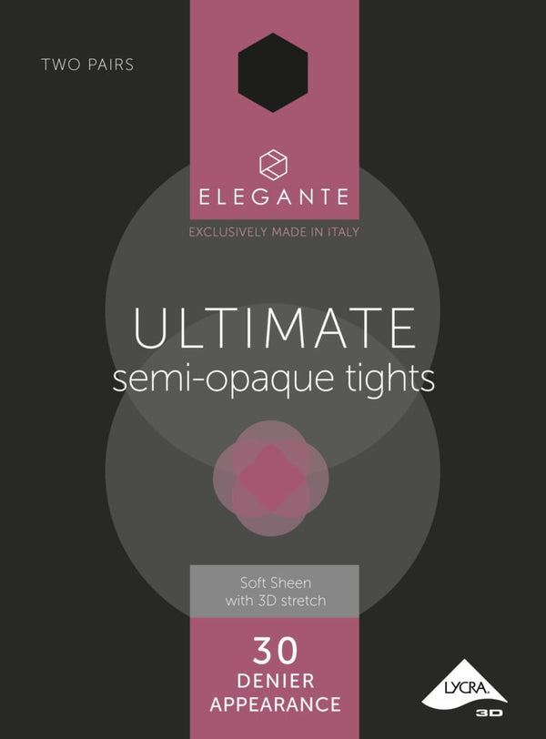 Elegante Luxury Semi Opaque 30D 2 Pair Pack Black Medium