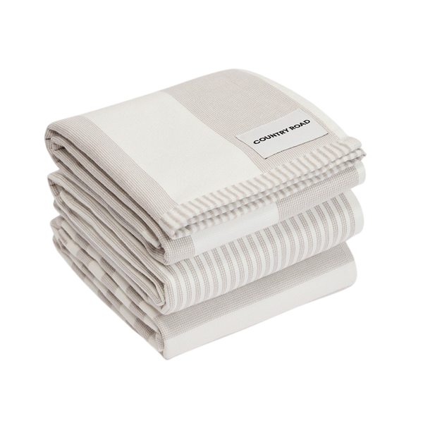 Isa Australian Cotton Tea Towel Pale Grey Pack of 3