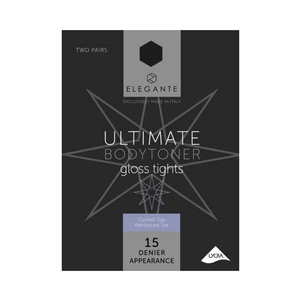 Elegante Ultimate Body Toners Control Top Black Large 15 Denier 2 Pack