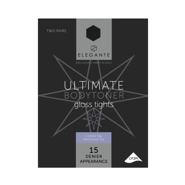 Elegante Ultimate Body Toners Control Top Black Medium 15 Denier 2 Pack